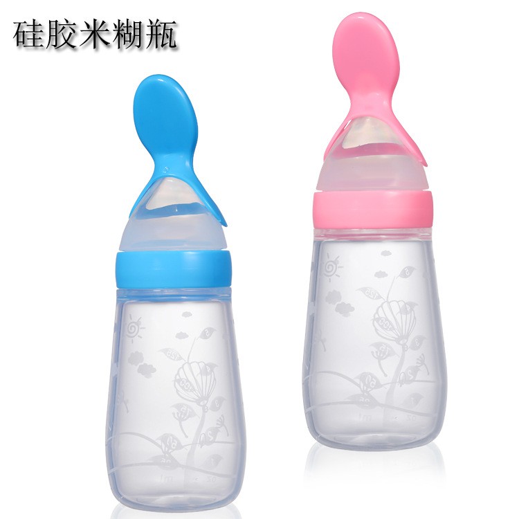 Squeezing Feeding Bottle Silicone Newborn Baby Training Rice Spoon