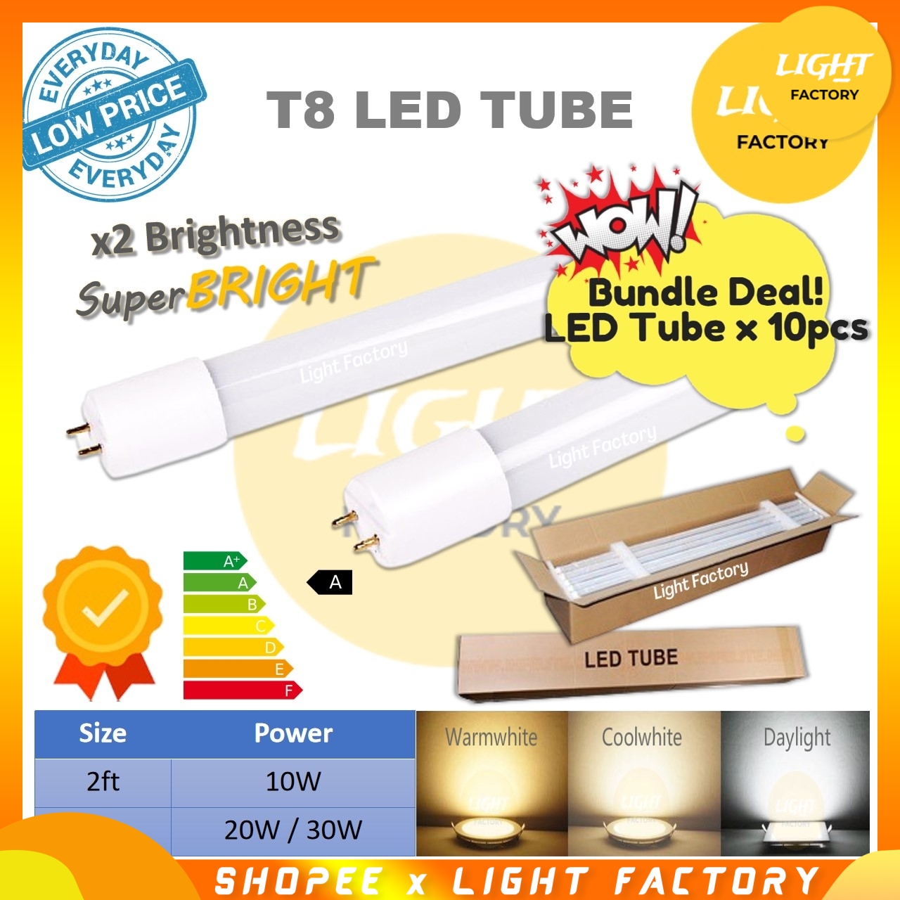 [SET 10pcs] 2ft 4ft 10W 20W 30W Super Bright T8 LED Fluorescent Tube ...
