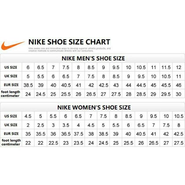 nike cleat size chart