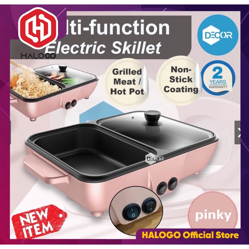 HALOGO OFFICIAL 2 IN 1 Electric BBQ Grill Pan Teppanyaki Hot Pot