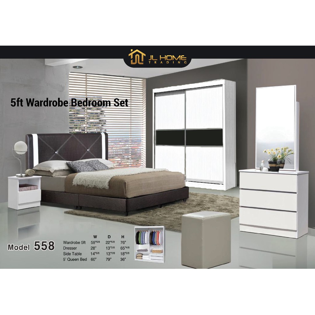 [JL Home] 5Ft White Full Bedroom Set *5 Item Include* (With or Without ...