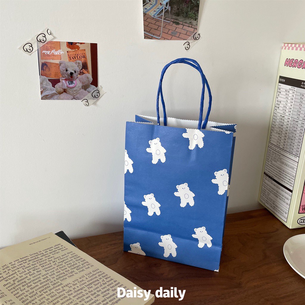 3pcs / set cute cartoon blue white bear dot pattern paper bag hand bag gift  bag kraft paper shopping bag packing bag | Shopee Malaysia