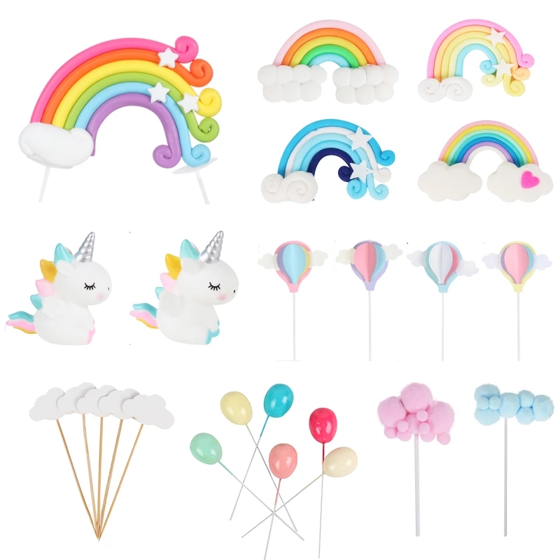 [ready Stock] Unicorn Rainbow Cloud Happy Birthday Cake Topper