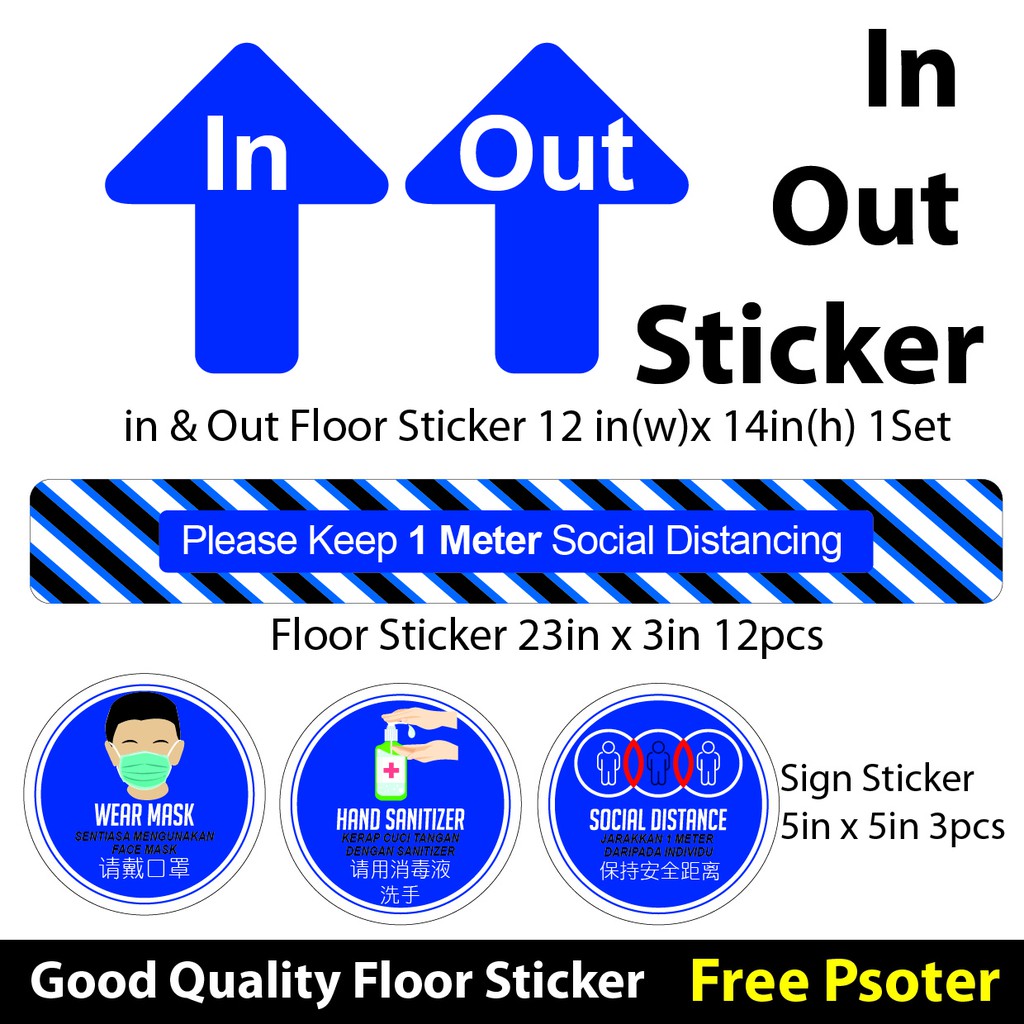 Social Distance Arrow In Out Covid 19 Floor Sticker Shopee Malaysia