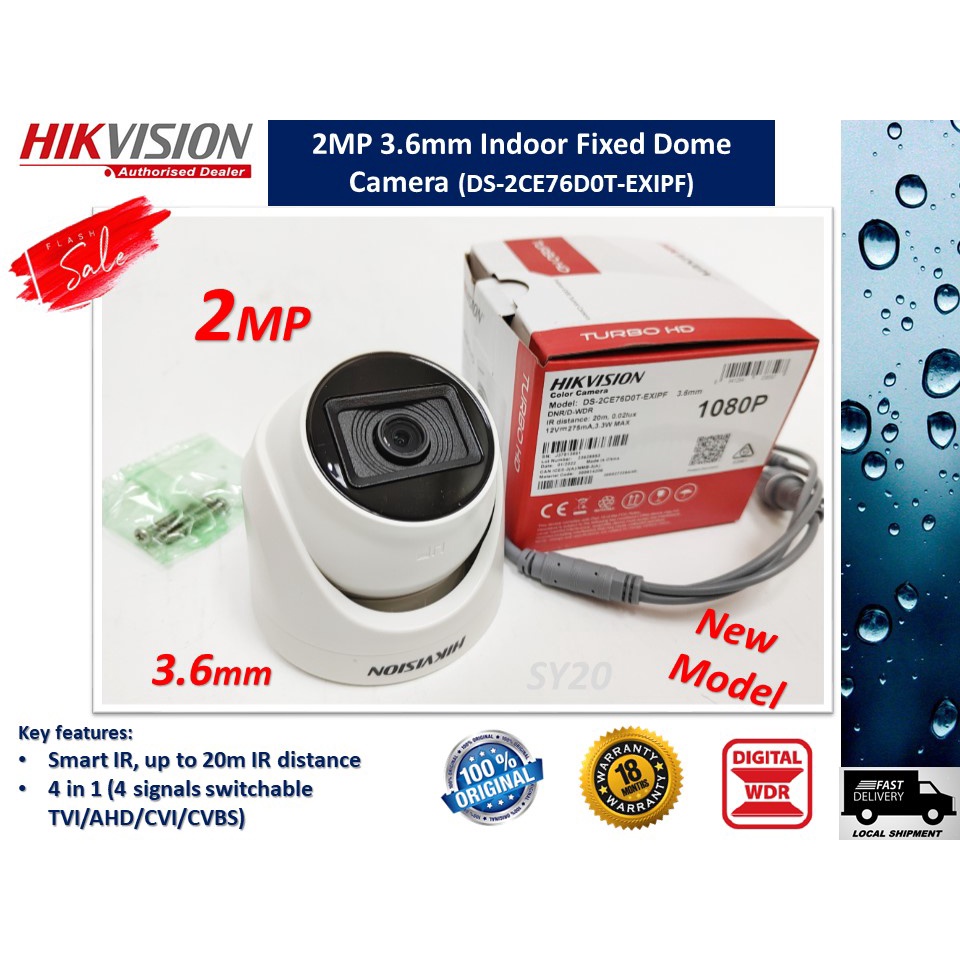 HIKVISION 2MP Dome Camera (DS2CE76D0TEXIPF) Analog 2MP 3.6mm Fixed