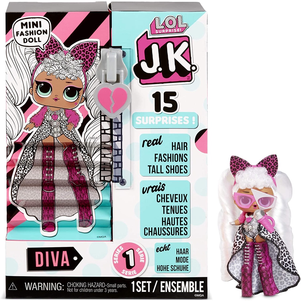 LOL Surprise JK Mini Fashion Doll Diva with 15 Surprises Including Dress Up Doll Outfits, Exclusive Doll Accessories