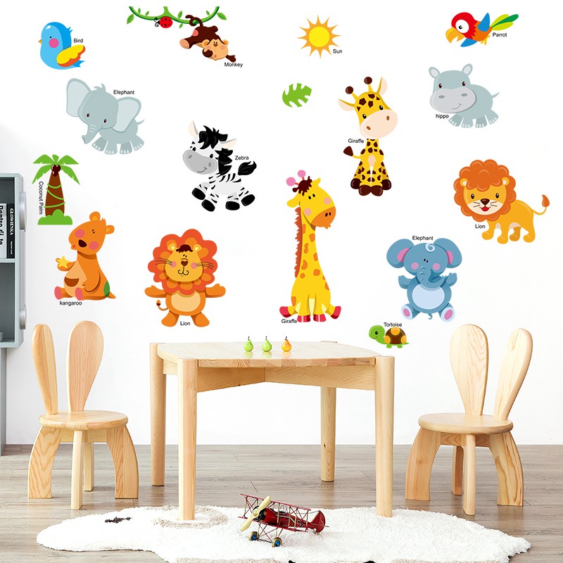 Children Room Wall Painting Cartoon Animals Sticker Baby Boys Bedroom Adornment Paper Stick Sticky Wallpaper From