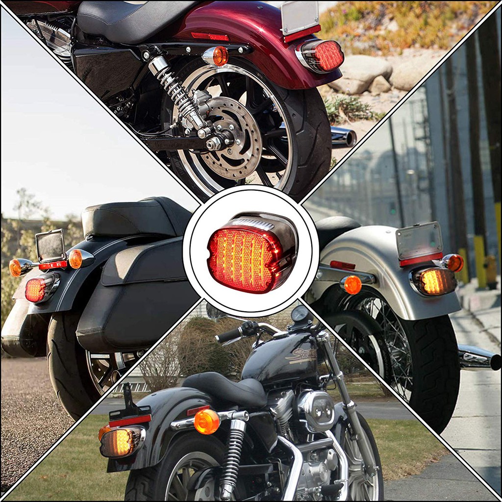 MOVOTOR Red Low Profile Harley Davidson Tail Light Integrated Brake Turn Signal Rear Light for Sportster 883 1200 Dyna FXD Road King 