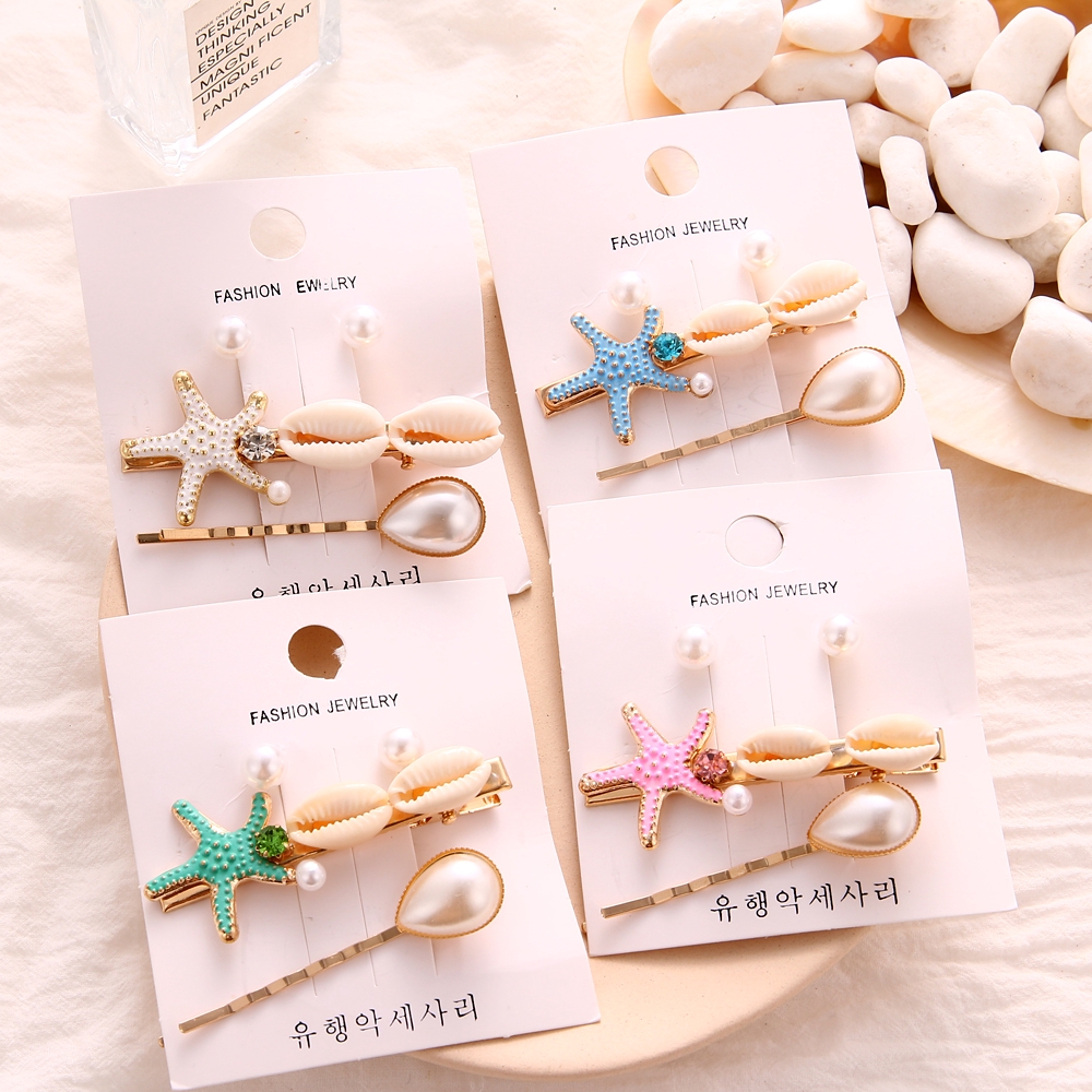Personality Geometric Starfish Shell Pearl Hairpin Fashion Suit