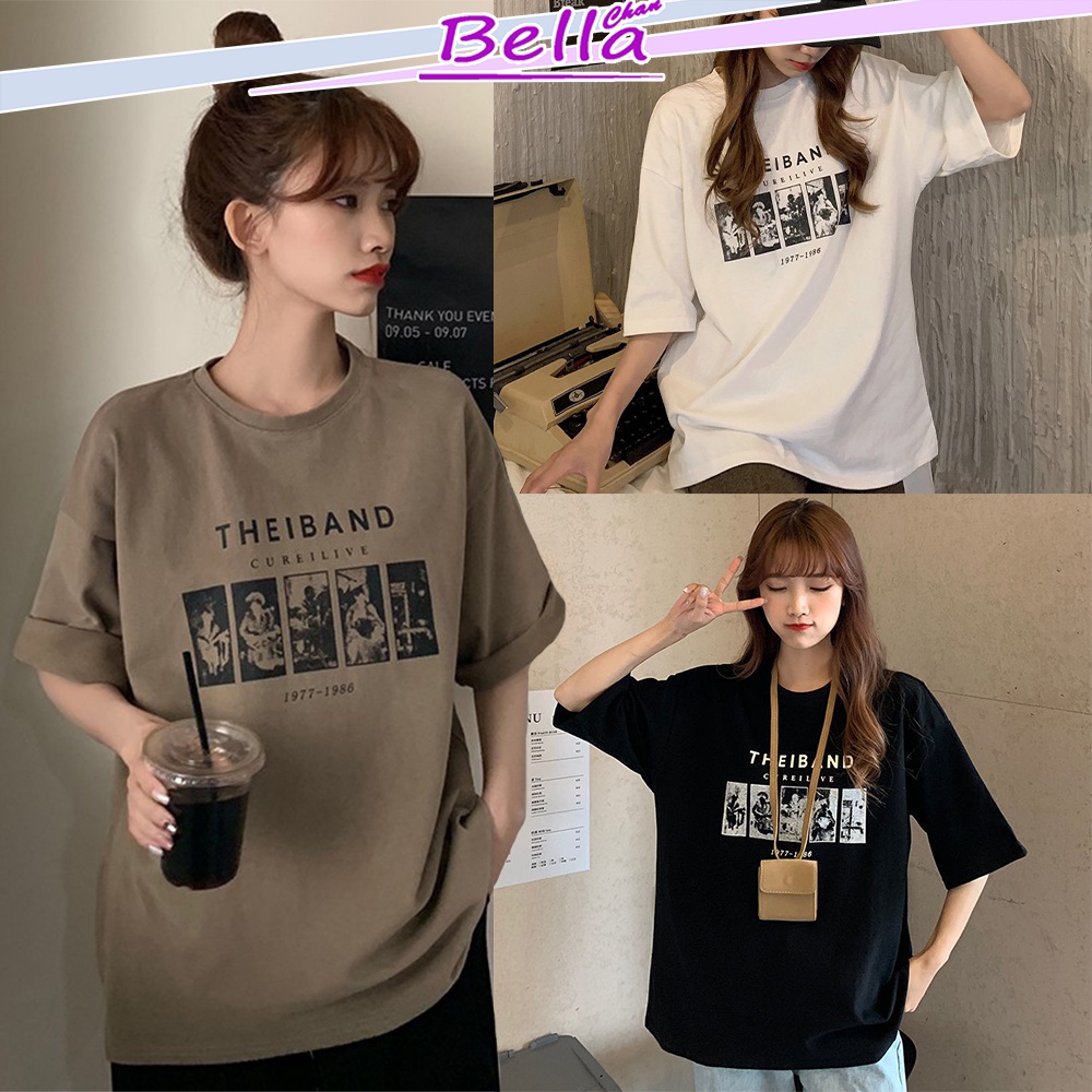 MERRY Women Plain Print T-Shirt Short Sleeve clothing girls fashion Korean style loose Vintage Shirt