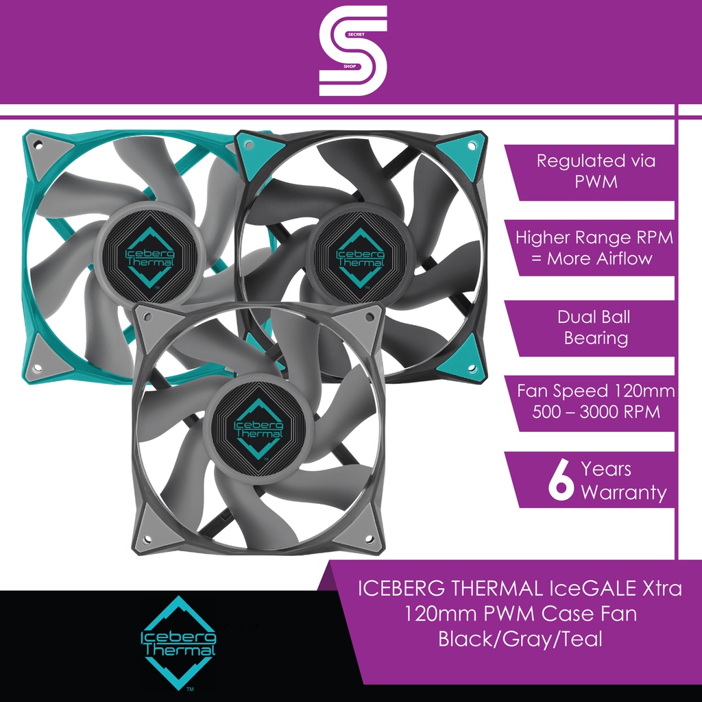 ICEBERG THERMAL IceGALE Xtra 120mm PWM Case Fan - Black/Gray/Teal ...