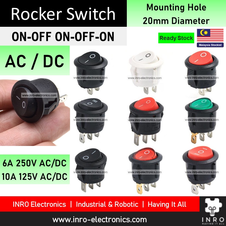 [AC DC] 2 Pin / 3 Pin Round Rocker Switch AC 240V SPST / SPDT On-Off-On ...