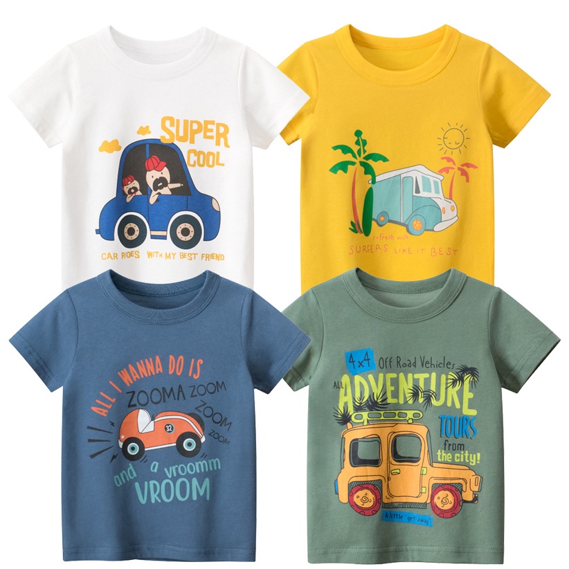 Boy T-Shirt Coconut Tree Kids Short Sleeve Top Boys Clothing Stitch Cotton Tshirt Baby Jeep Truck