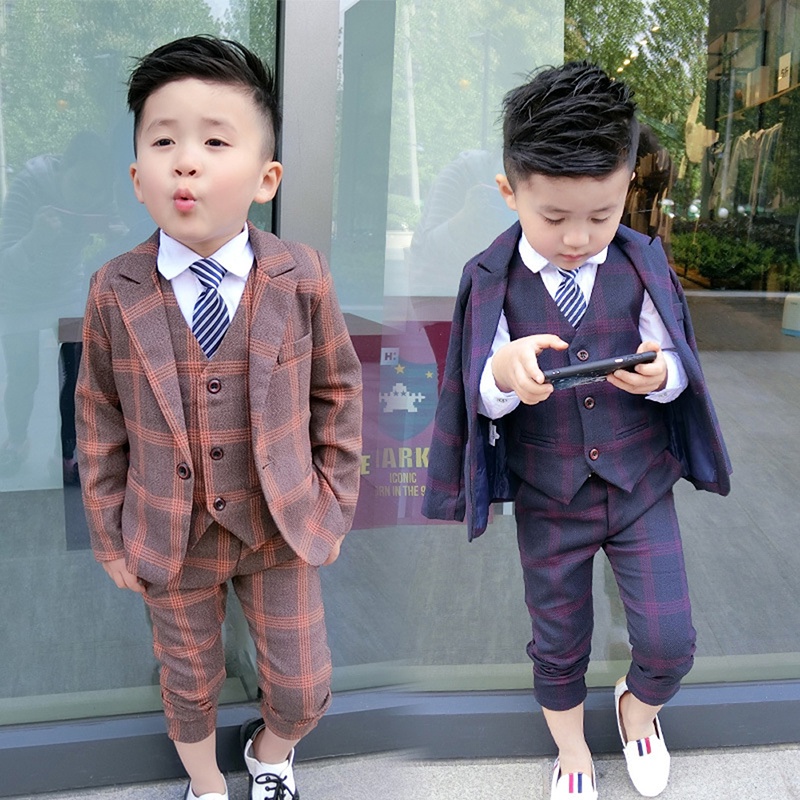 Kids Boys Gentleman Suit Plaid Formal Attire Jacket Coat Pants Vest Tie  Outfit Birthday Party Clothes Set 2-11 Years | Shopee Malaysia