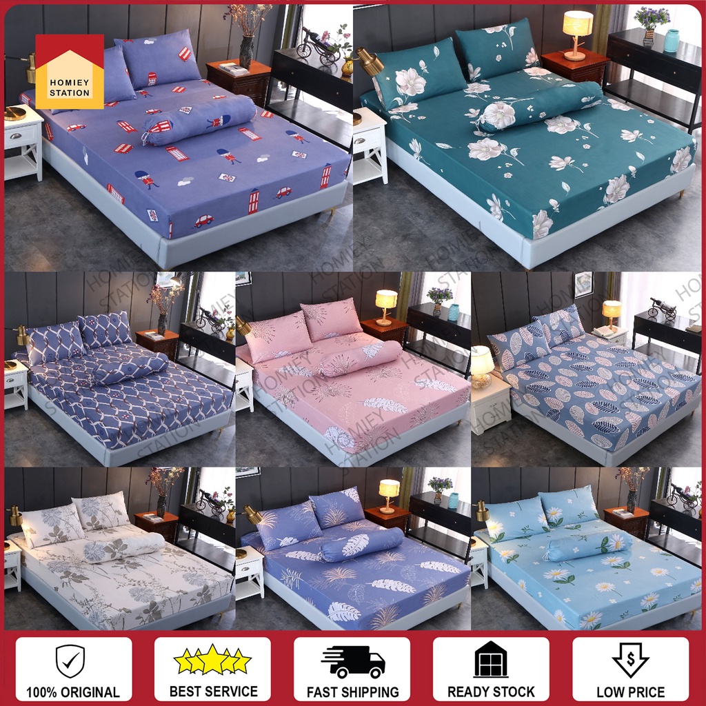 CADAR MURAH Premium Cotton 4in1 Queen King 2in1/Single Fitted Getah Keliling Cadar Bedsheet Sets Sarung Tilam PillowCase