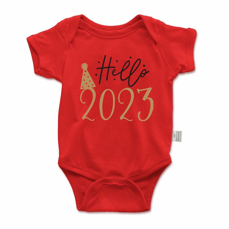 [ready Stock] Hello 2023 Newborn Baby Clothes Red Bodysuit Cotton Short 