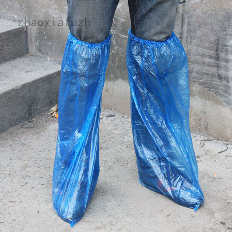 20 Pieces Disposable Boots Covers Plastic Long Shoes Covers Waterproof Over The Knee Shoes Covers Blue Rain Boots Covers Anti-Slip Overshoe for Men Women Rainy Day Outdoor Cycling Walking Hiking 