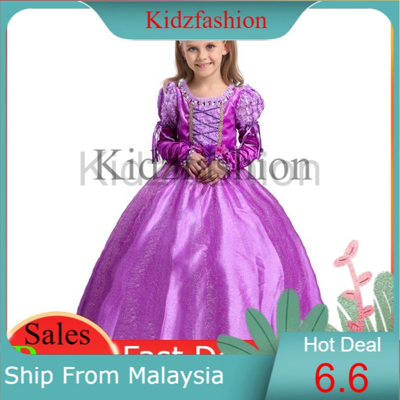 Disney Princess Rapunzel Elegance Dress Free 1 Pair Sleeve Shopee Malaysia