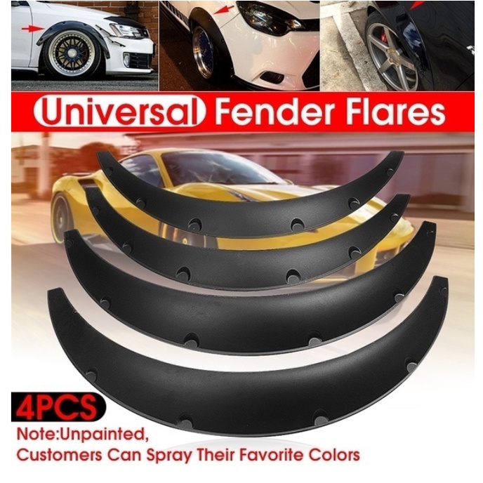 4Pcs Universal Car Wide PU Black Flexible Fender Flares Body Eyebrow Extension