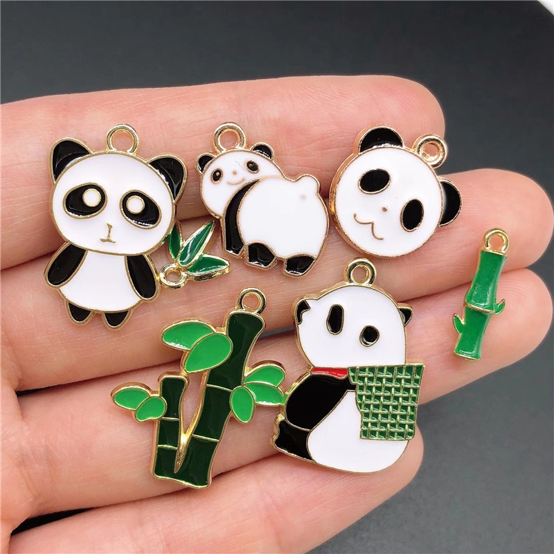 4pcs Panda Bamboo Charm Gold Enamel Alloy Pendant DIY Earring Jewelry Making Accessories