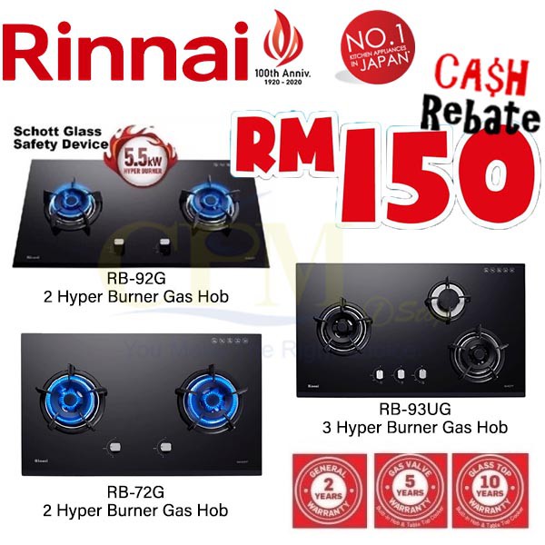 (INSTANT CASH REBATE RM150) RINNAI RB Series (5.5kW) HYPER BURNER BUILT