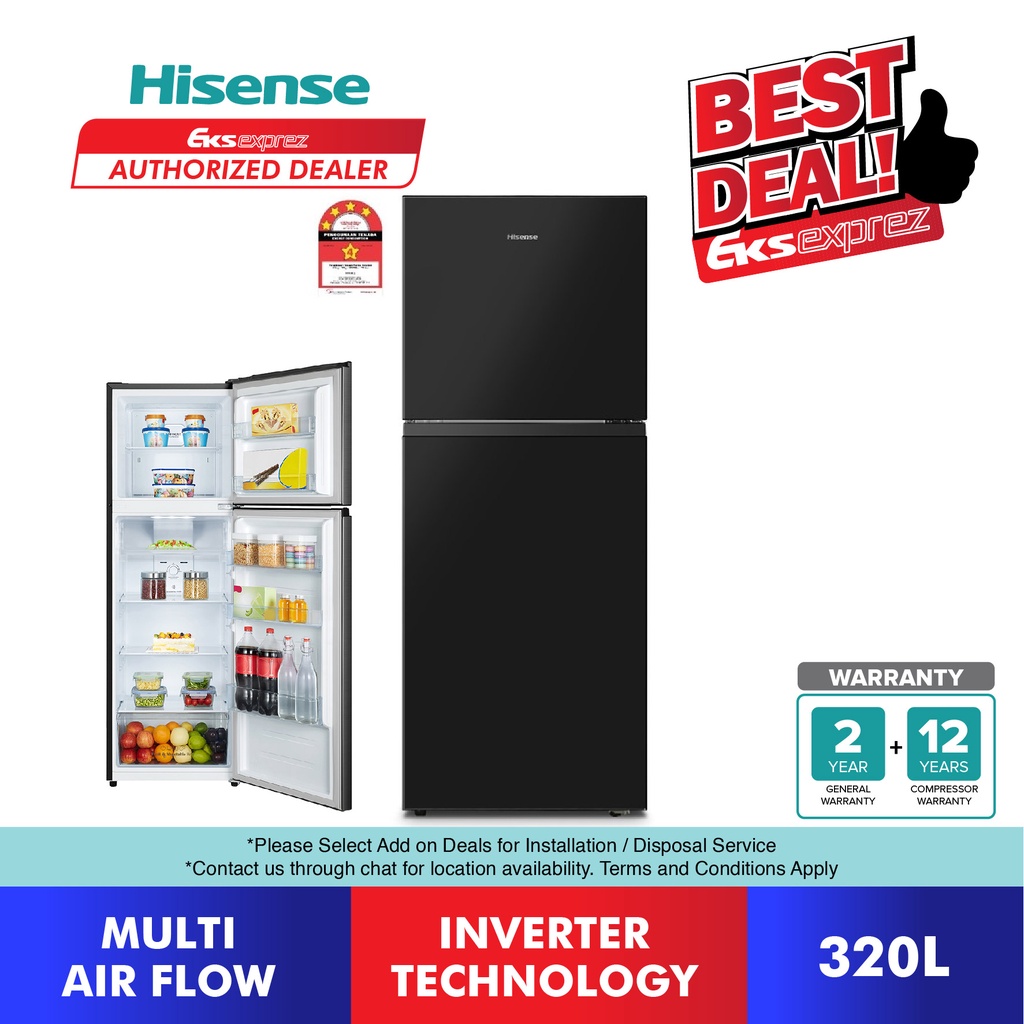 [FREE DELIVERY] Hisense 2 Door Inverter Fridge (320L) RT328N4ABN / Refrigerator / Peti Sejuk 2 Pintu (2022)