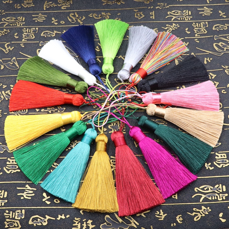 High Quality Tassel! 8cm Short Tassel Anti Wrinkle Vertical Ice Silk Hanging Spike Bookmark Clothing Tassel