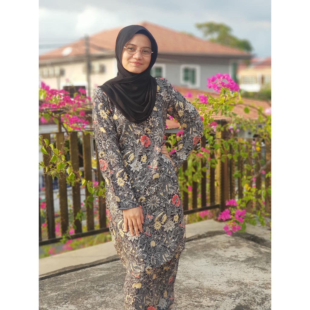 Baju Kurung Motif Batik Bunga Besar | Shopee Malaysia