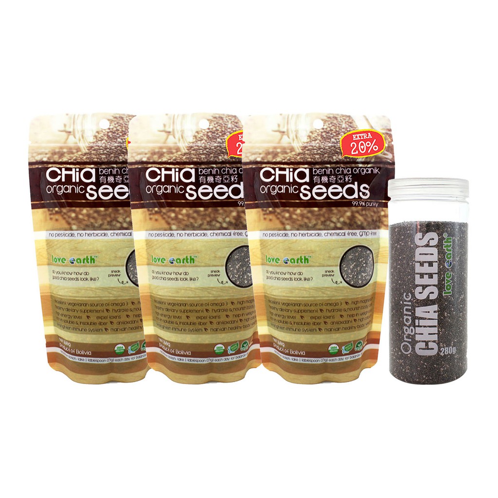 Love Earth Organic Chia Seed Promo Pack 202g X3 Foc 1 Pocket Chia 280g Shopee Malaysia 