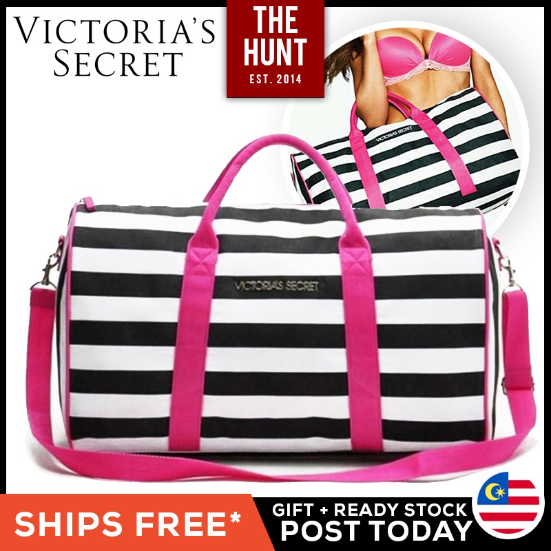 victoria secret striped duffle bag