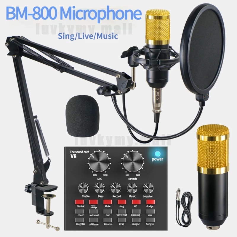 BM800 Condenser Microphone Professional Voice Recording Microphone for Phone PC Microphone Mic Kit Karaoke Sound Card