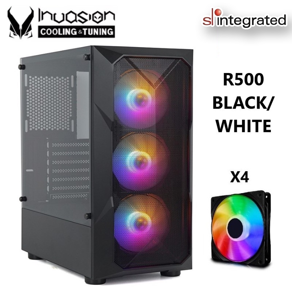 INVASION R500 ATX Mid Tower Gaming Casing With 4 ARGB Fan Black White 