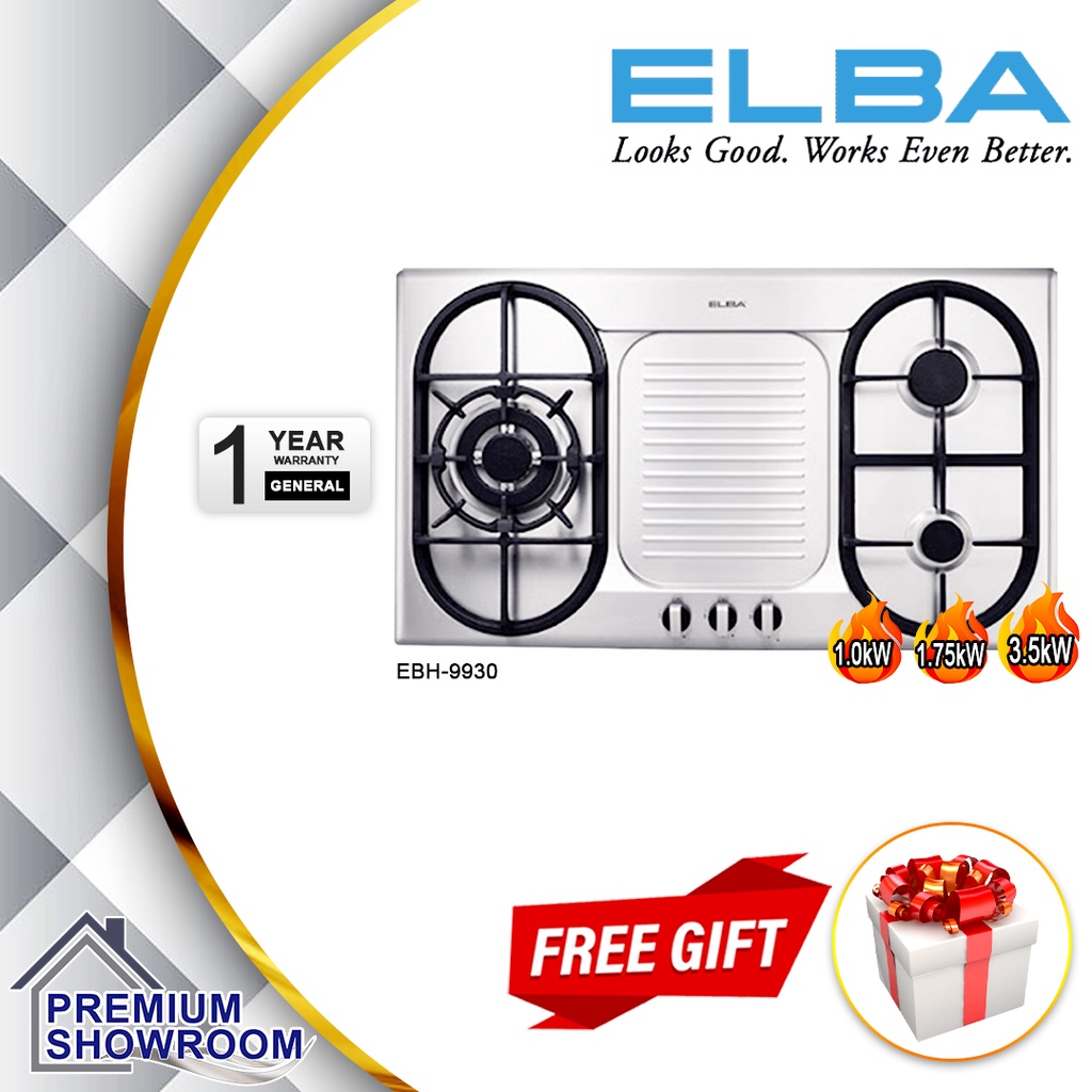 ELBA 3 Burners 3.5kW BuiltIn Stainless Steel Hob with Safety Valve EBH
