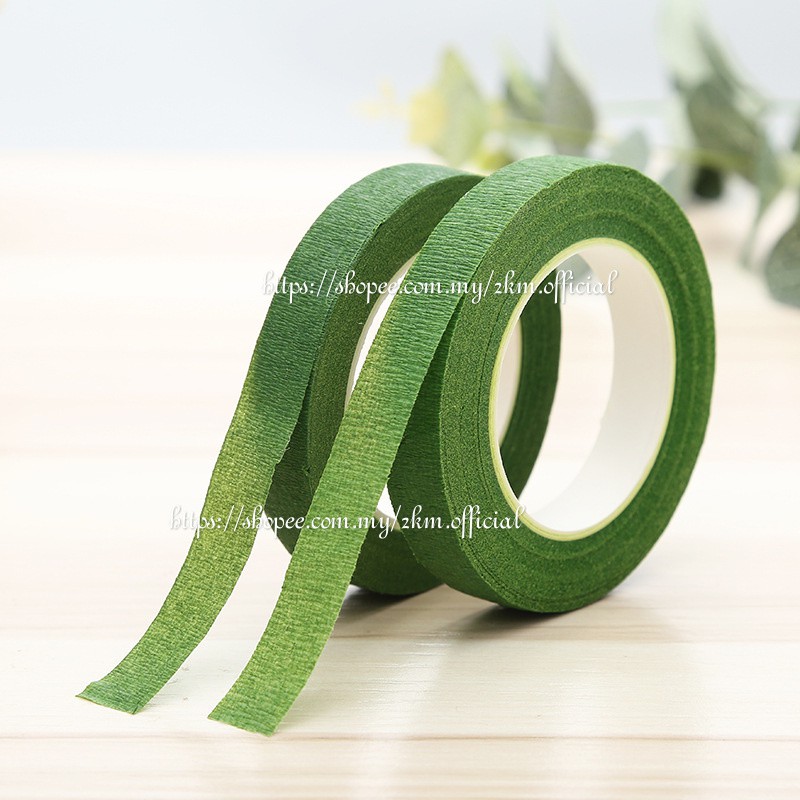 (18M) 1.2CM GREEN FLORAL TAPE Pelilit Bunga Ribbon Riben Reben Ribben