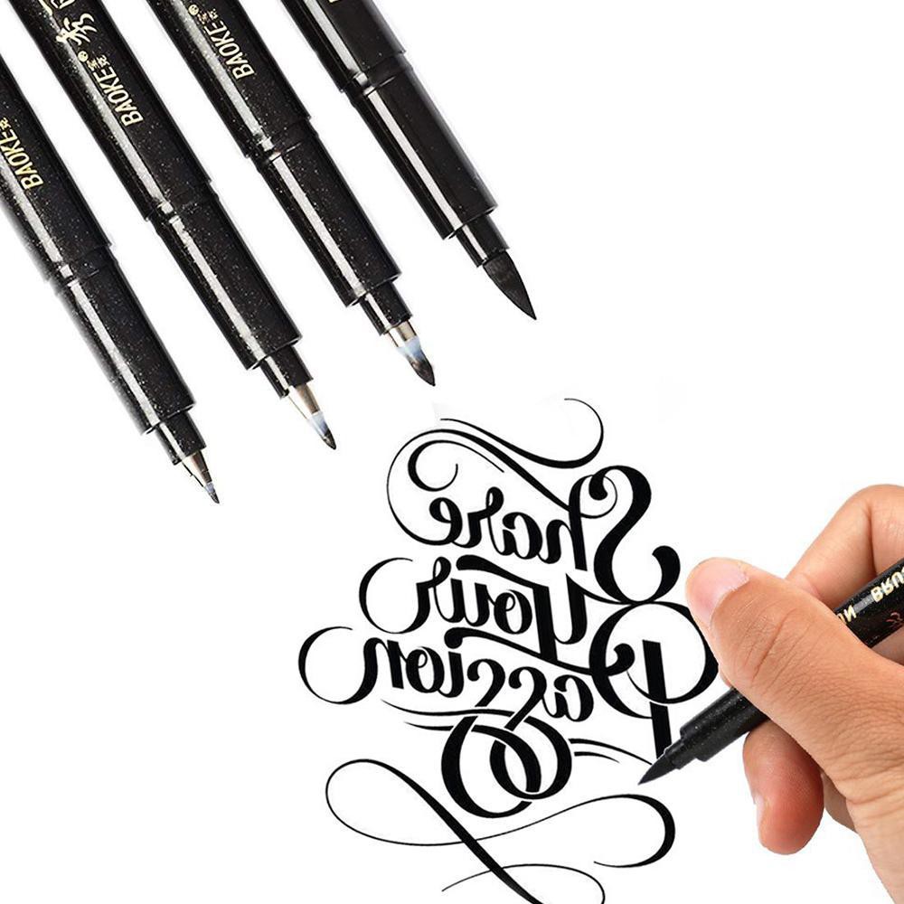 Calligraphy Pen 6 Pcs Black Brush Marker Writing Lettering Design Art Drawing 