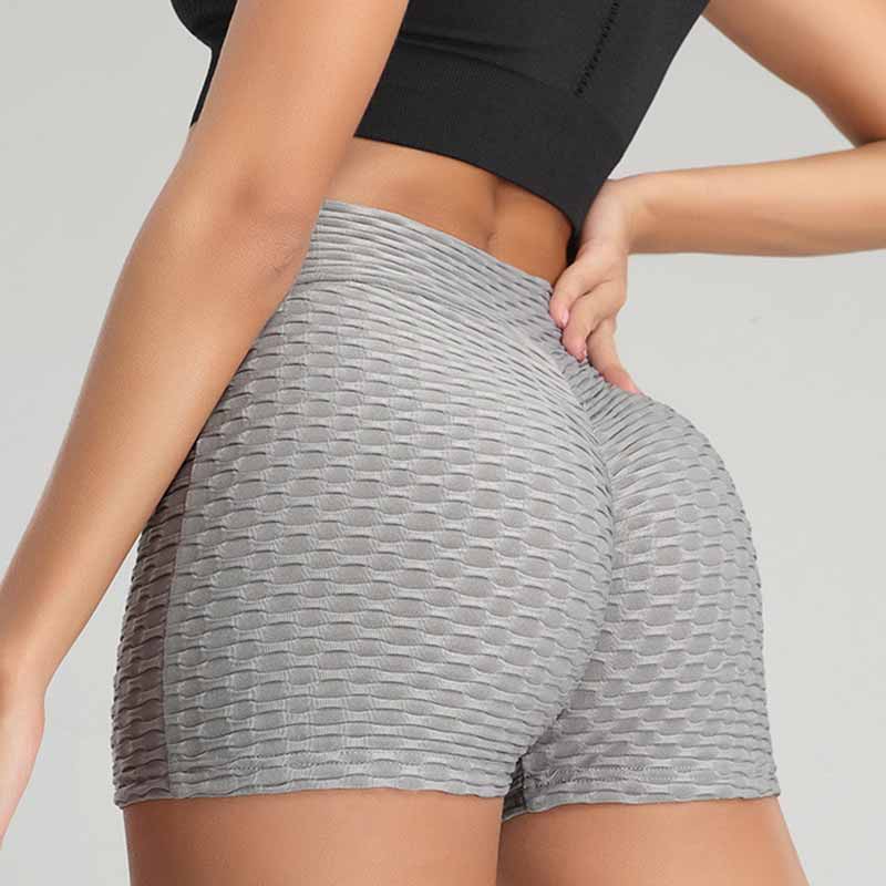Butt Lifting Yoga Shorts for Women High Waist Tummy Control Hot Pants Textured Ruched Gym Running Beach Shorts 