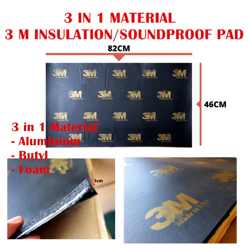 (1pc) 3 M 3 in 1 Material Sound Proof Sponge Foam Insulation Hood Deadening Anti Noise (82 CM x 46 CM)
