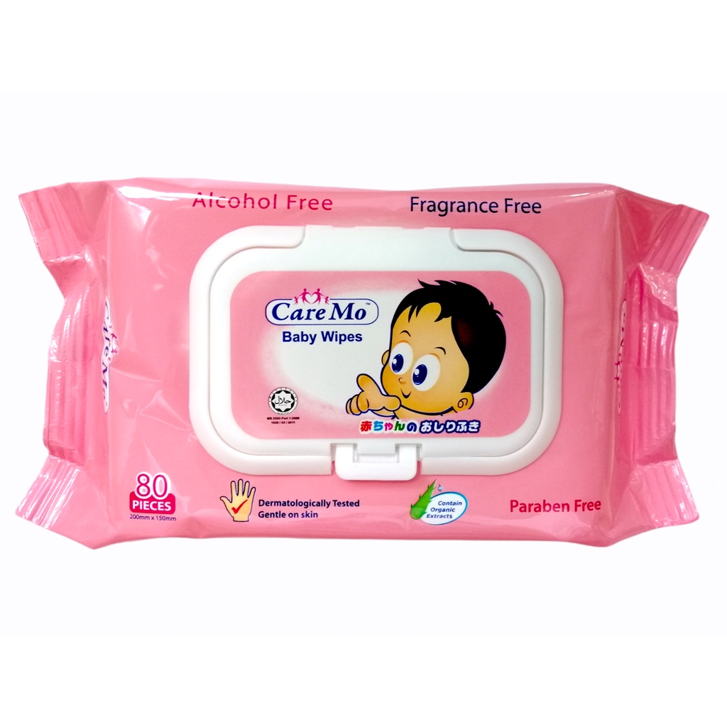 CareMo Fragrance Free Baby Wipes Wet Tissue 80's Lid Alcohol Free