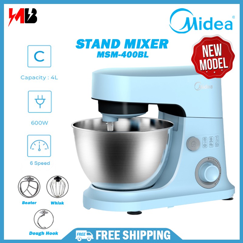 [ FREE SHIPPING ] Midea 4L Stand Mixer Pengadun Kek 600W MSM400BL