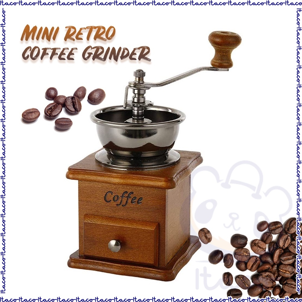 ITACO Retro Wooden Manual Coffee Grinder Manual Hand Coffee Bean Expresso Coffee Maker Grinder