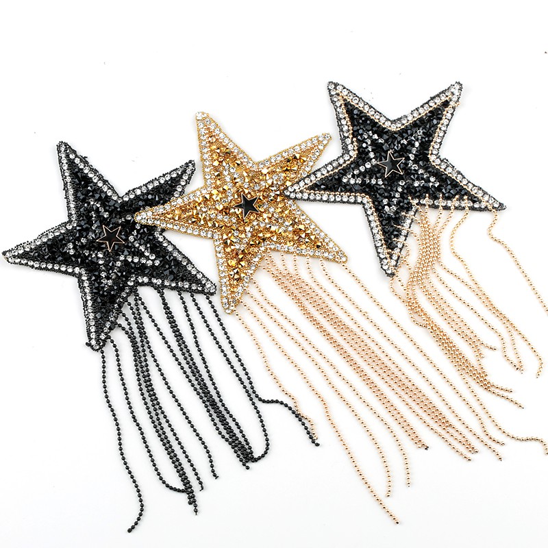 Sparkling Rhinestone Five-pointed Star Pattern Hot fix Clothe Patches Fashion Sequined Shoes/hats/bags Appliques Iron-on Patches