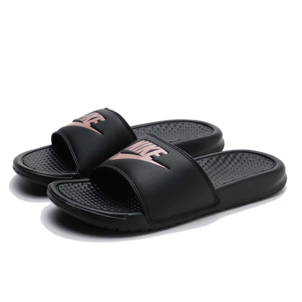 nike slippers black and gold