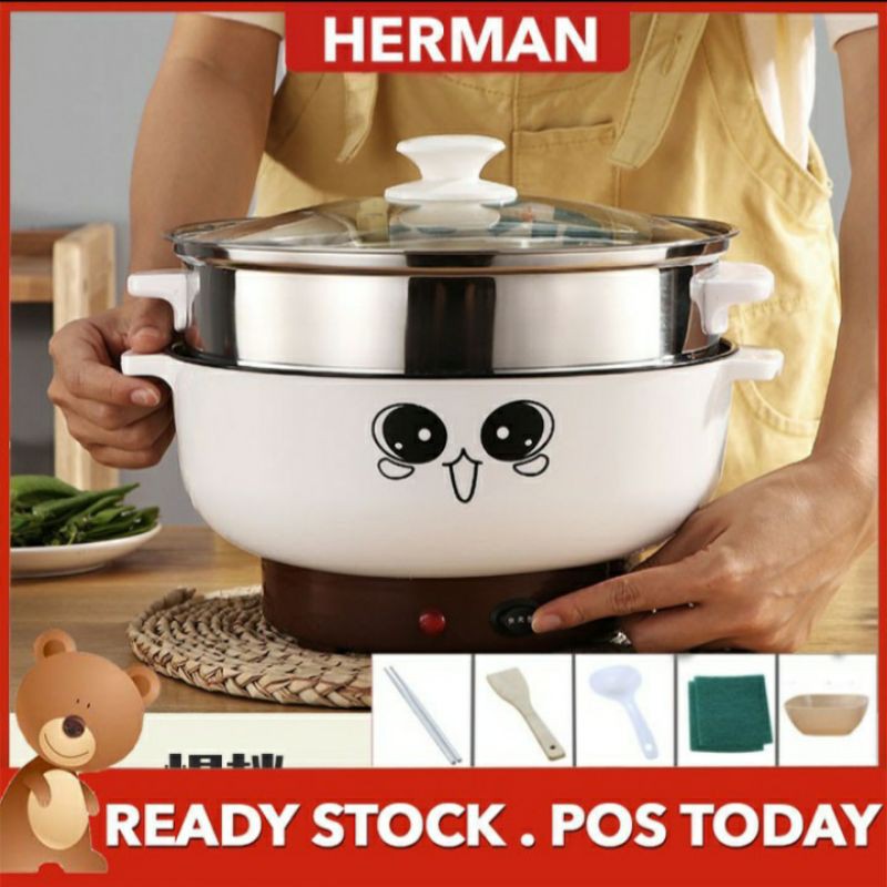 READY STOCK HERMAN 22CM Electric Multicooker Non Stick Rice Cooker Food