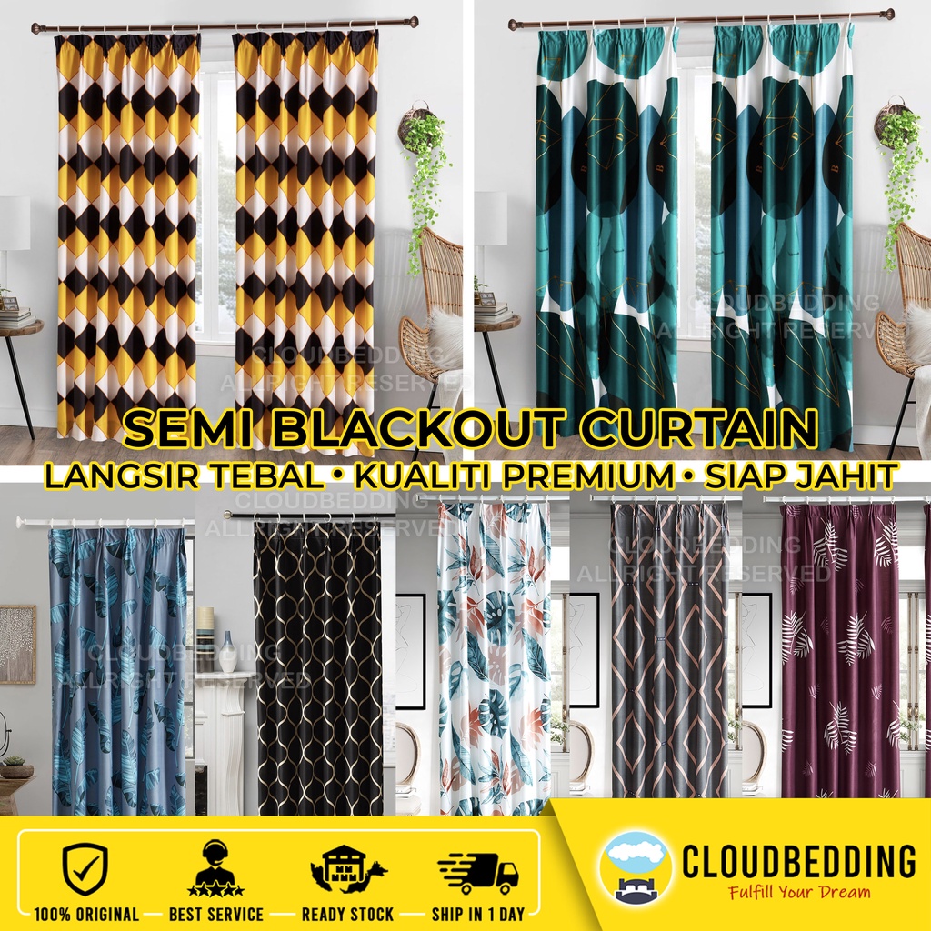 Hook Type Modern Langsir Curtain Semi Blackout Langsir Pintu Door ...