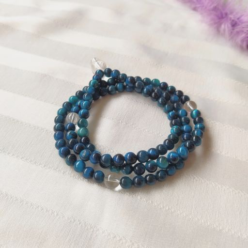 6MM CRYSTAL MALA PRAYER 108 BEADS COMPRISING ROYAL BLUE AND CLEAR QUARTZ IN GOURD SHAPE. CODE: RBA-17GS(6MM)