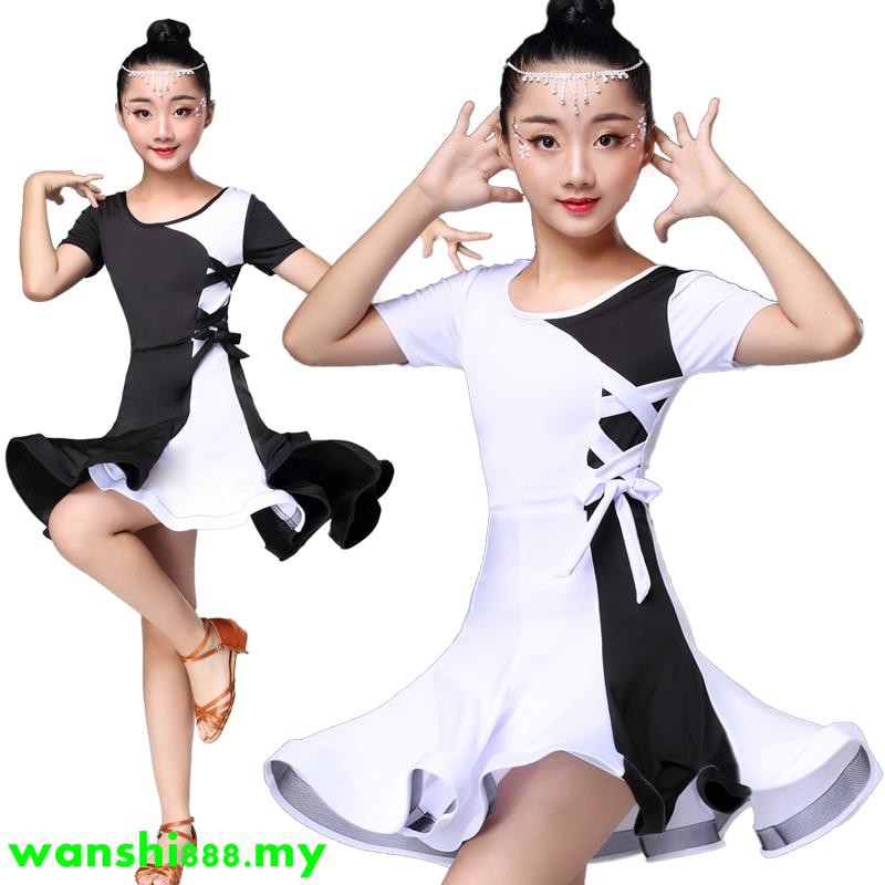 White Black Latin Dance Competition Dresses Latin Dance Dress For Girls Kids Lat Shopee Malaysia