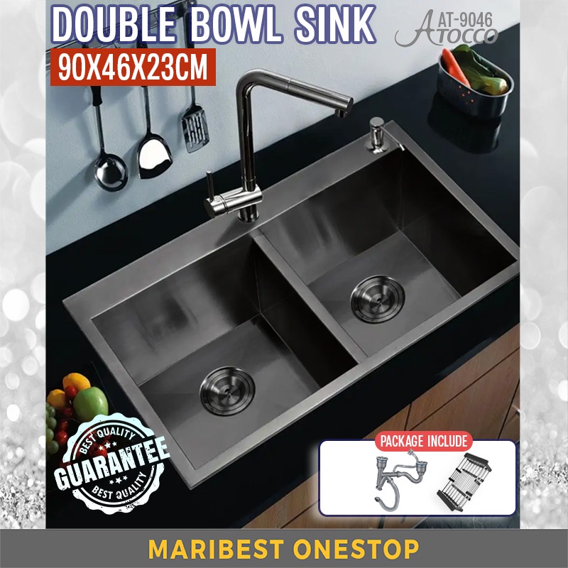 ATOCCO AT-9046BLACK (90x46cm) Nano Kitchen Sink Black Matte Sink 304 Stainless Steel Satin Silver Basin Dapur 厨房水盆洗菜盆