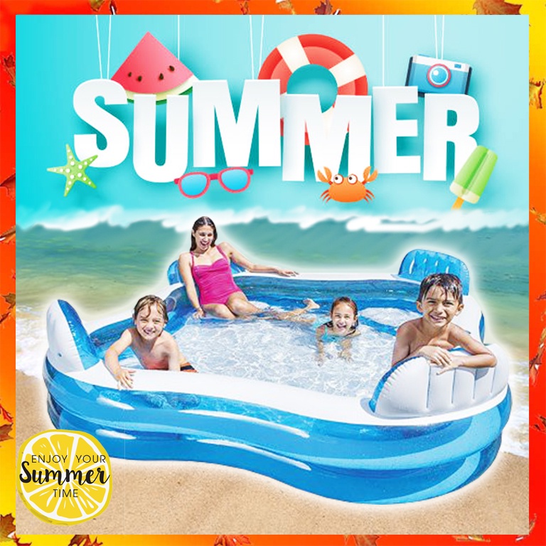 INTEX 56475 Family Inflatable Swimming Pool 4 Built-In Inflatable Seat ...