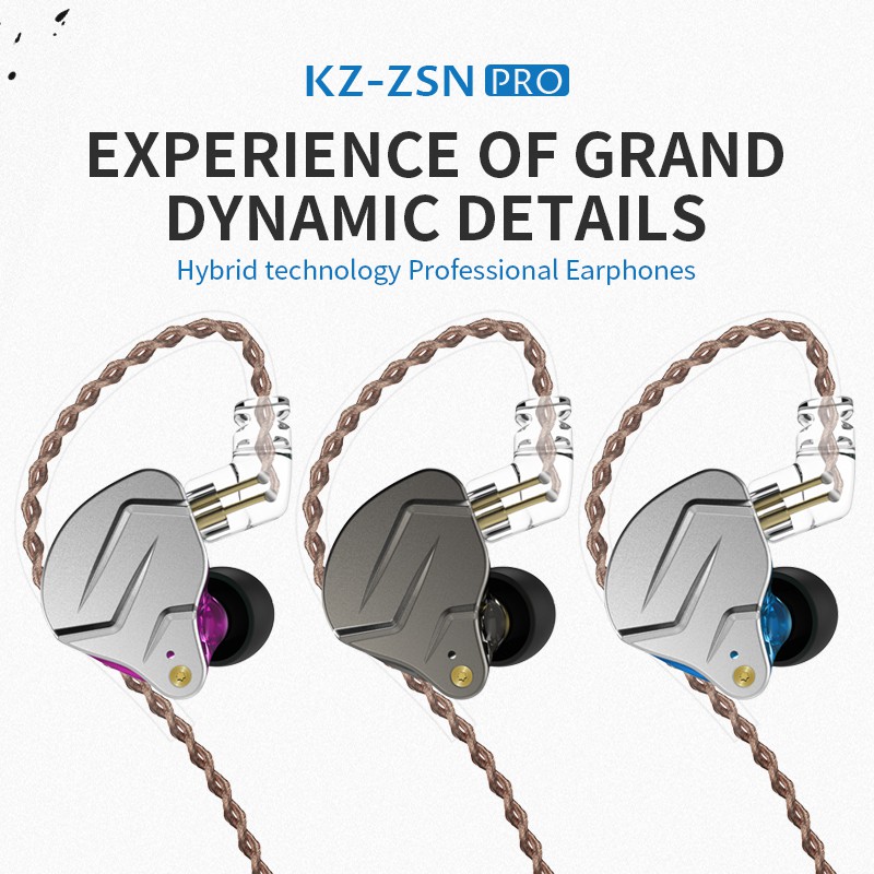 Kz Zsn Pro Metal Earphones 1ba 1dd Hybrid Hifi Bass Earbud In Ear