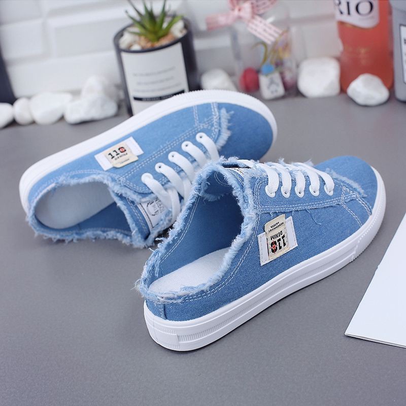 Women's Canvas Shoes [Inner Heightening Half Slippers Women Shoes] 2021 ...